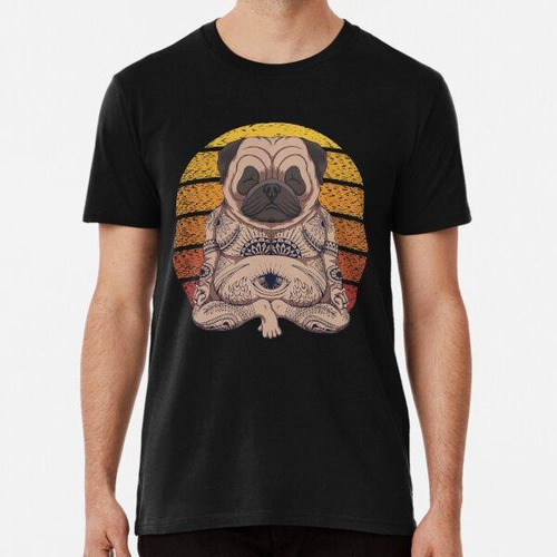 Remera Ilustración De Vector Retro Puesta De Sol Perro Pug Y