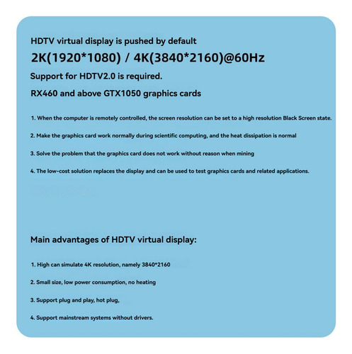 Monitor Edid 4k Hdr Compatible Con Conector Ficticio, 2 Unid