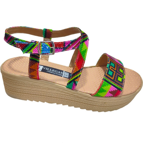 Huarache Plataforma Tiras Huichol Cuadros Un Look Ligero