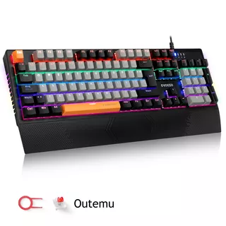 TERPORT Teclado Mecánico Español K-662 Switch Outemu Rojo Hotswap, Teclado Gamer Ergonomico de 105 Teclas Antighosting con Soporte para Muñeca y Luces Arcoiris