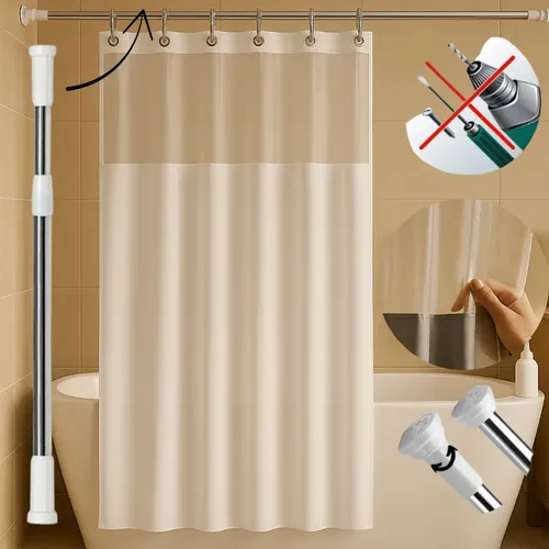 Kit Cortina Box Banheiro + Varão Extensível 70cm 1,2m Branca C/visor
