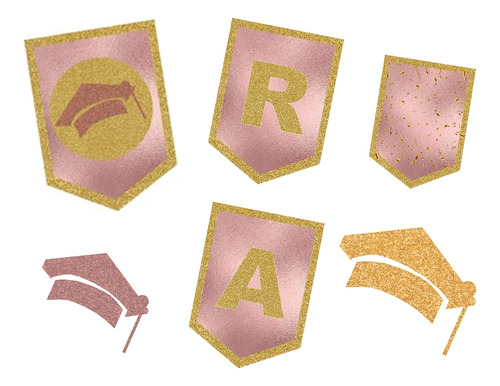 Banderín Imprimible Mi Graduación Dorado Y Rosa Editable