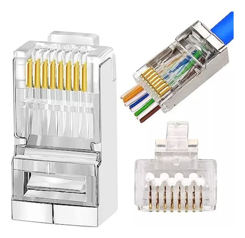 50 Conector Cat6 Ez Rj45 Metálico Blindado Terminales Red