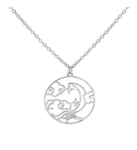 Imagen 2 de 6 de Collar Mujer Dije Luna Estrella Nubes Cielo Acero Inoxidable