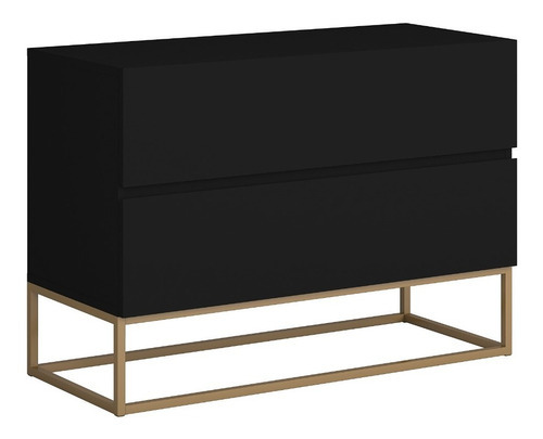 Mesa De Cabeceira Eros Preto Industrial 60cm Base Dourada Cor Preto/dourado