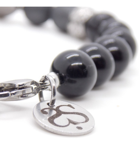 Pulsera De Piedras Semipreciosas De Agata Negra Y Hematite
