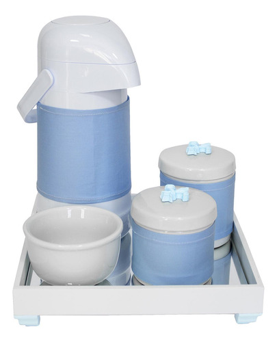 Kit Higiene Porcelanas Bandeja Térmica Puxador Flor Liz Azul