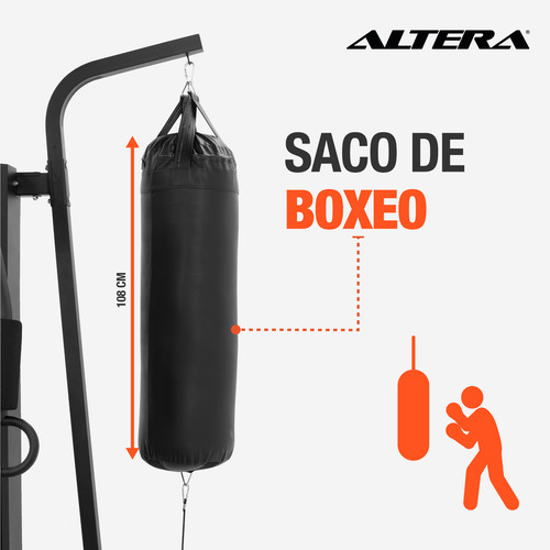 Gimnasio Multifuncional Jungla de Ejercicio LEVERKUSEN Estación Gym Boxeo Dominadas Predicador Poleas Estructura Negro Tapizado Negro