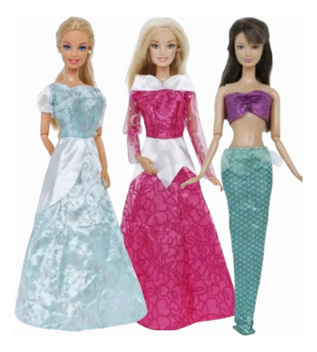Muñecas Set 3 Vestidos Princesas Barbiele ( A Elegir)
