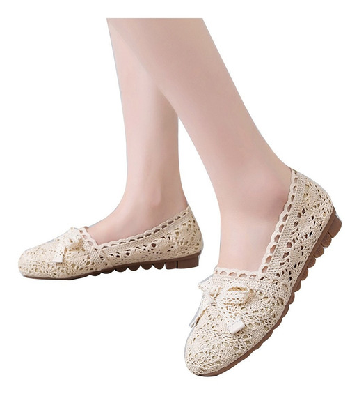 Sandalias Mujer Casual Lace Mesh Face Bow Plana Zapatos Sandalias Mujer Casual Lace Mesh Face Bow Plana Zapatos