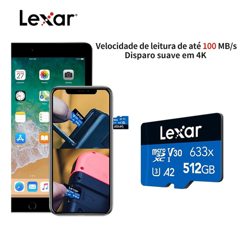 Cartão Memória Lexar 128gb 100mb 633x V30 Original+adaptador