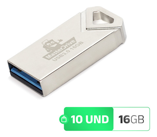 Kit 10 Pendrive 32gb 3.0 Ultra Rápido Atacado Masterdrive Prateado Diamante