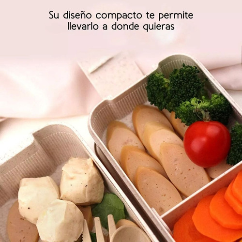 Lunch Box Lonchera 750 Ml Dos Pisos Con Cubiertos Rosa Liso