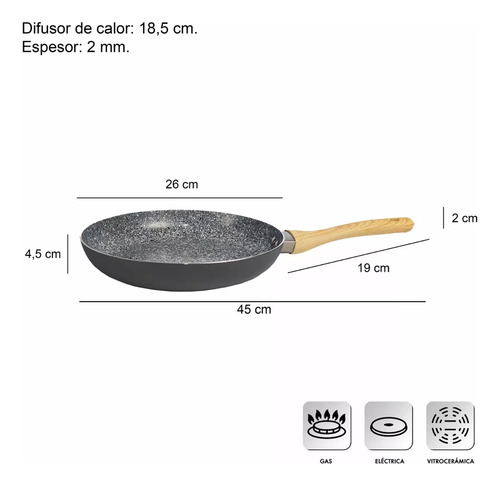 Sarten Hudson Con Antiadherente 26 Cm Granito Gris