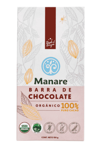 Manare Chocolate 100% Cacao Sin Gluten 100 G
