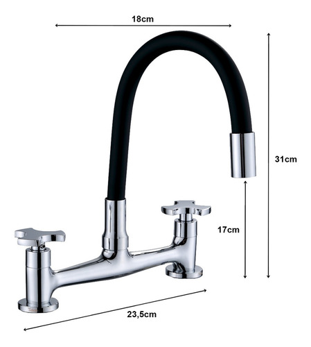 Torneira Gourmet Cozinha Flexível Água Quente Fria Bancada Acabamento Brilhante Cor Cromado