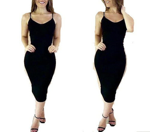 Vestido Midi Tubinho Decote V Alcinha Alça Qualidade Canelad