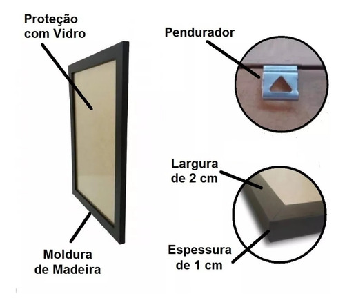 Kit 5 Molduras Quadro A2 Com Vidro Moldura Parede 60x42