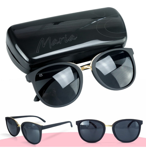 Óculos Feminino Sol Preto Vintage Premium + Case Cor da lente Dourado