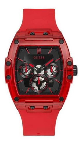 Reloj pulsera Guess GW0203G con correa de silicona color rojo - fondo negro