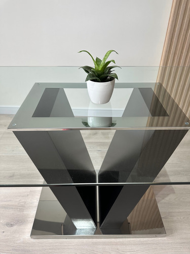 Mesa De Comedor Con Tapa De Vidrio 150x90 Cm Base Acero Blanco Negro