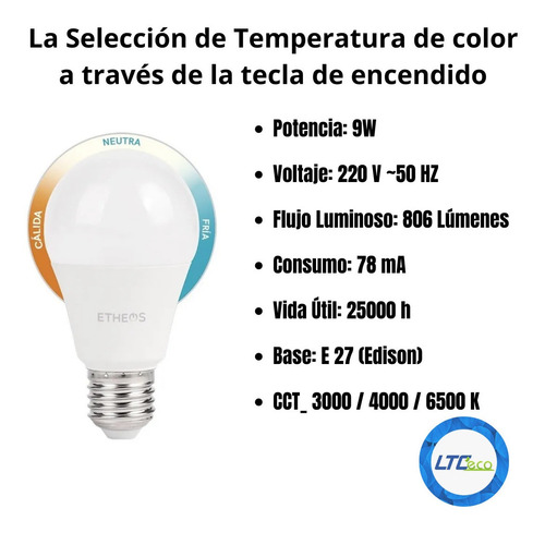 Imagen 2 de 8 de Lampara Foco Led 9w X10 3 En 1 Luz Fria Neutra Cálida