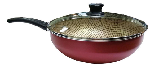 Wok Com Tampa De Vidro Flora N28 / 4,3litros- Cereja - Mta Cor Preto