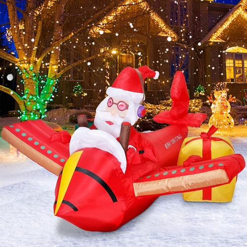 Inflable Santa En Avion Navideño 6.5 Pies