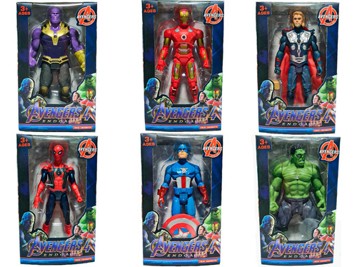 Set 6 Muñecos Avengers Ironman Spiderman Hulk Thanos Con Luz