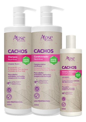 Kit Apice Cachos Shampoo Condicionador 1l Gelatina 500ml
