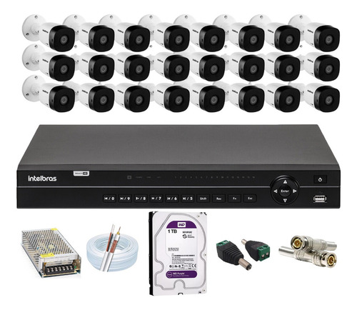 Kit Intelbras 24 Cameras 1120b Dvr 32 Canais Mhdx 1232 C/1tb