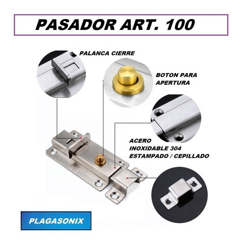 Imagen 6 de 10 de Pasador Cerrojo De Arrimar Acero Inoxidable S/llave 5 Unid