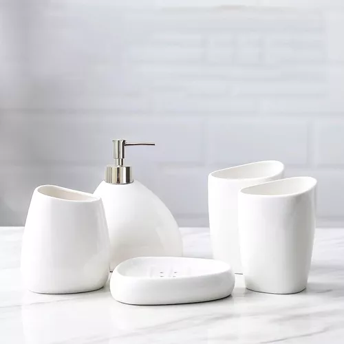 Juego de accesorios para baño, 5 piezas de resina para lavabo, soporte para  cepillos de dientes, dosificador de jabón líquido, jabonera, 2 vasos.