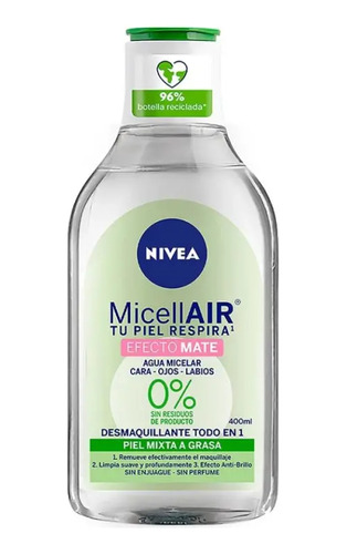 Agua Micelar Nivea Micell Air Mate Piel Mix A Grasa 400 Ml