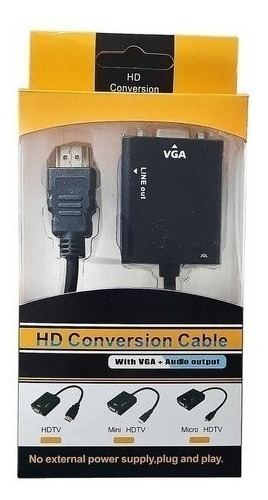 Adaptador Hdmi A Vga Audio 1080p Full Hd Con Cable Auxiliar