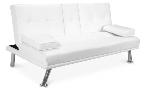 Sofá Cama Futón Convertible De Piel Sintética Blanca