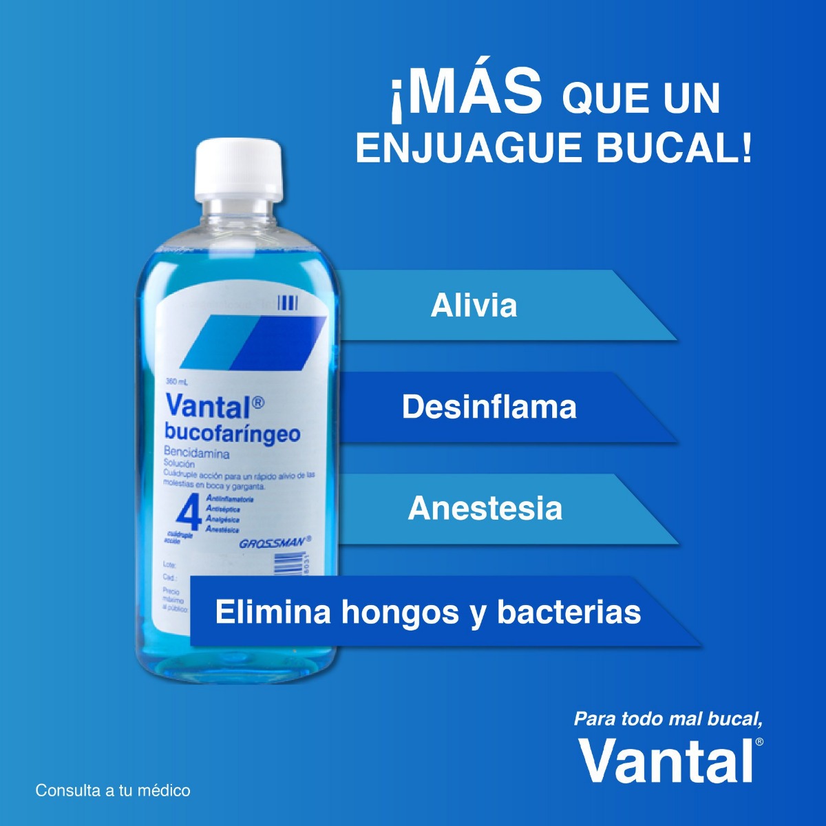 Vantal Bucofaringeo 1 Frasco Solucion 360ml Salud Bucal Meses sin intereses Vantal Bucofaringeo 1 Frasco Solucion 360ml Salud Bucal Meses sin intereses