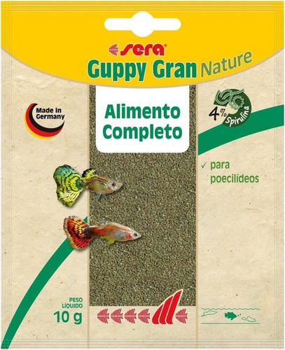 Guppy Gran Nature 10g (sachê) Alimento Vegetal Granulado Peq