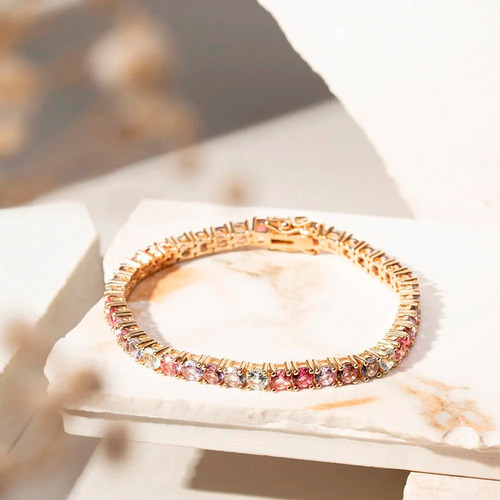Pulseira Riviera Zircônias Coloridas Semijoia Fecho Gaveta