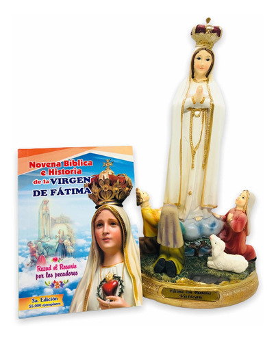 Virgen De Fátima Con Pastores Italiana 20cm Más Novena