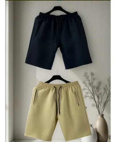 Kit Bermudas Moletom Masculino 2 Bolsos Lateral Com Ziper