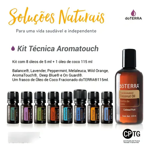 Kit Doterra Aromatouch con 8 aceites esenciales y 1 aceite de coco