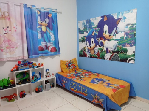 Jogo Lençol Cobre Leito + Fronha Infantil Sonic