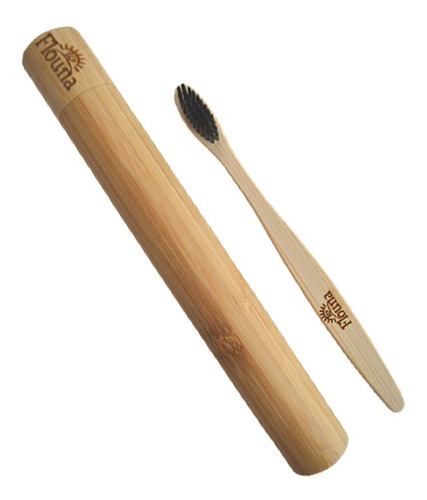 Estuche Para Cepillo En Bambú + Cepillo Dental En Bambú