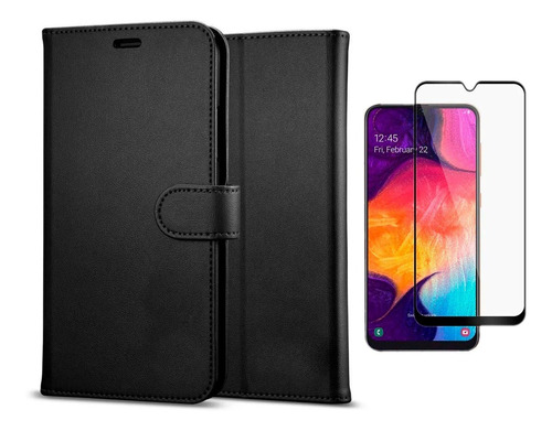 Capa Carteira Para Celular Galaxy A50 + Película De Vidro 3d