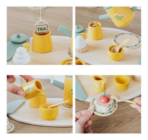 Juego De Té De Madera De Juguete, Mini Platos De Tetera,