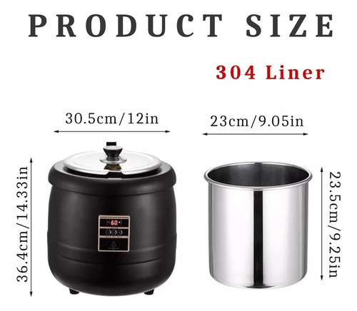 Bufetera Electrico Caliente Acero Inoxidable Negro 400w 10l