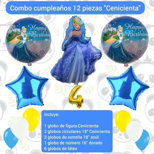 Set 12 Globos Decoración Cumpleaños Princesa Cenicienta