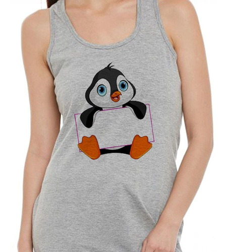 Musculosa Pinguino Con Cartel El Texto Que Quieras