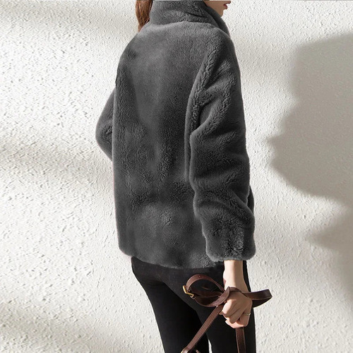 Cárdigan De Invierno Con Cuello Alto Y Forro Polar Para Mujer